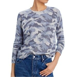 Aqua Womens Cashmere Crew Neck Camouflage Sweater-Blue Gray Cream- Size S - NWT